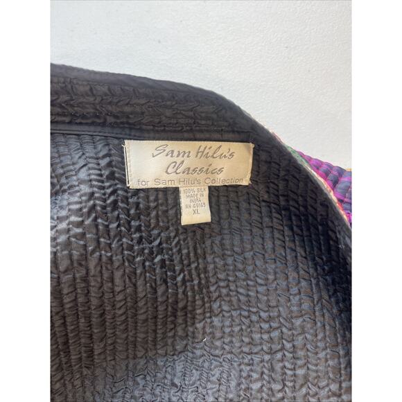 Patchwork Asian Jacket XL/XXL Silk Reversible Artsy Boho Crinkle Party Color VTG - Picture 6 of 13